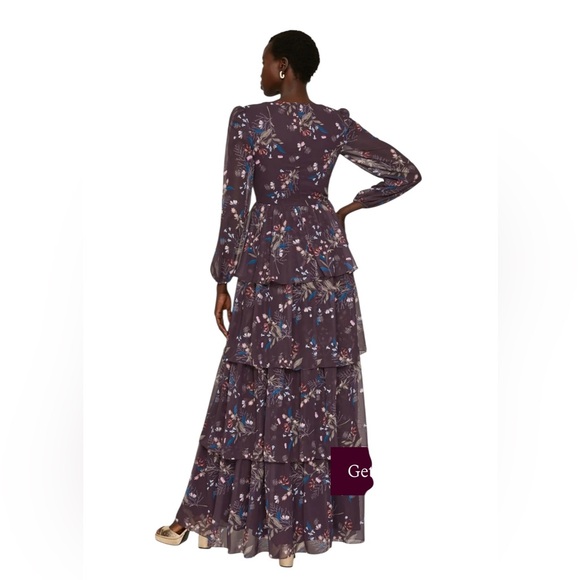 Ieena by Mac Duggal Floral Tiered Gown in Purple - Picture 5 of 9